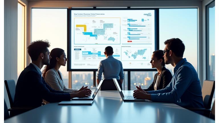 ビジネス会議室でプロフェッショナルがIT戦略について議論する様子