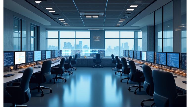 モダンなオフィスでネットワーク機器がシームレスに連携する様子